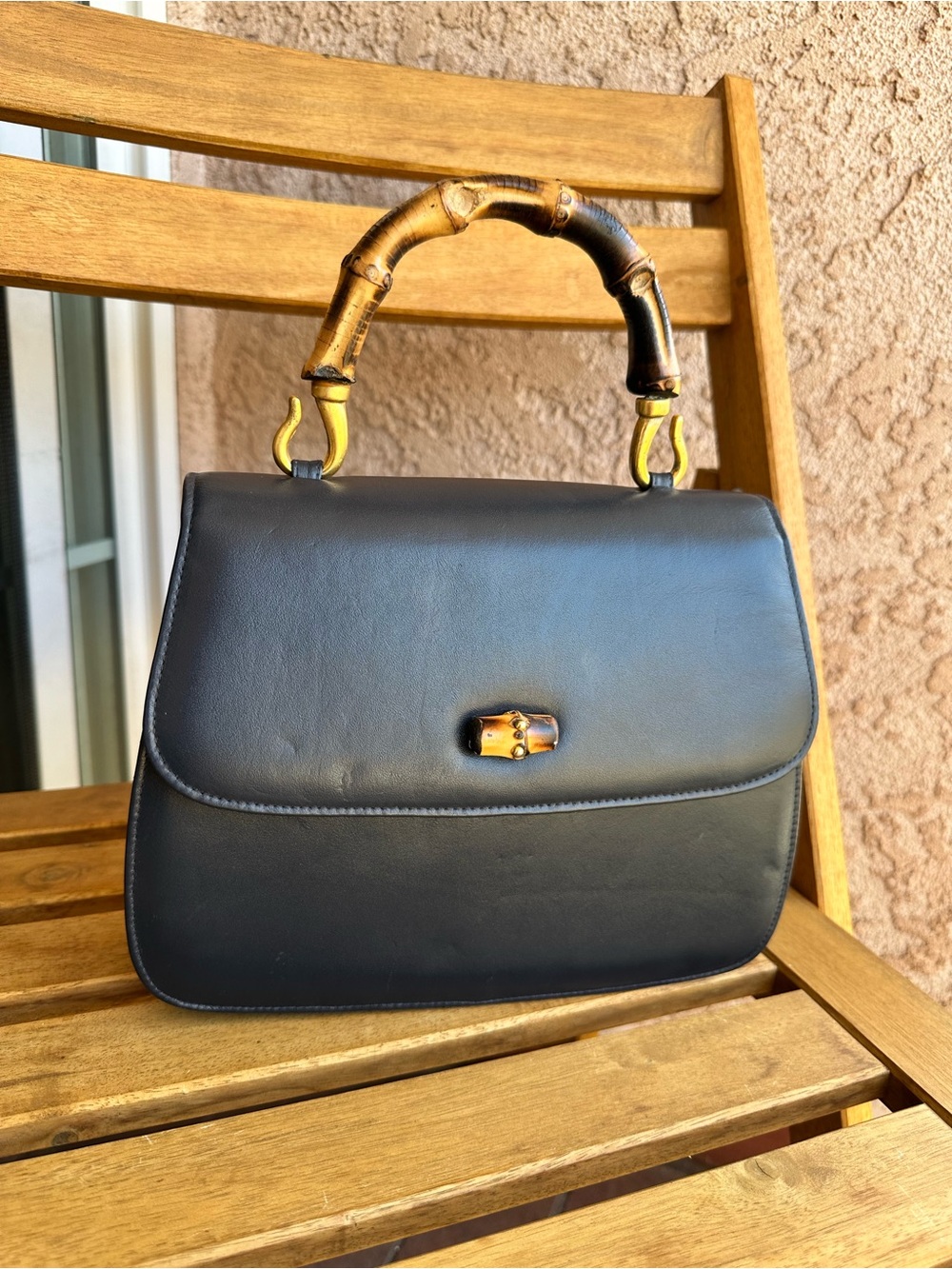 Susan Gail Leather Shoulder Bag in Navy Blue